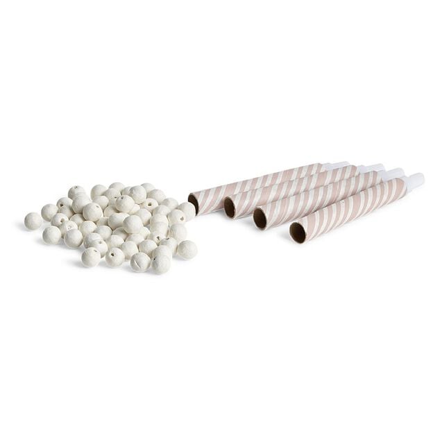 Sarbacane ray&eacute;e rose et blanche x 4 et ses 60 boules blanches