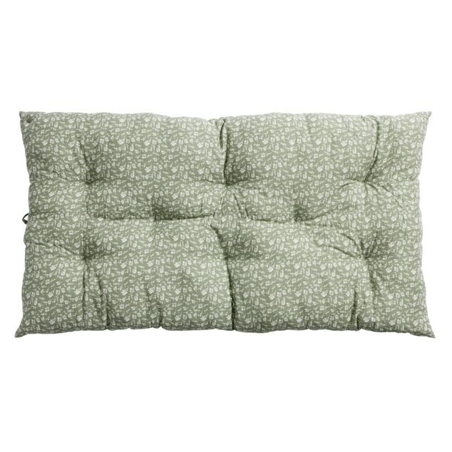 Coussin de sol rectangulaire vert sapin motif floral blanc 60x120cm