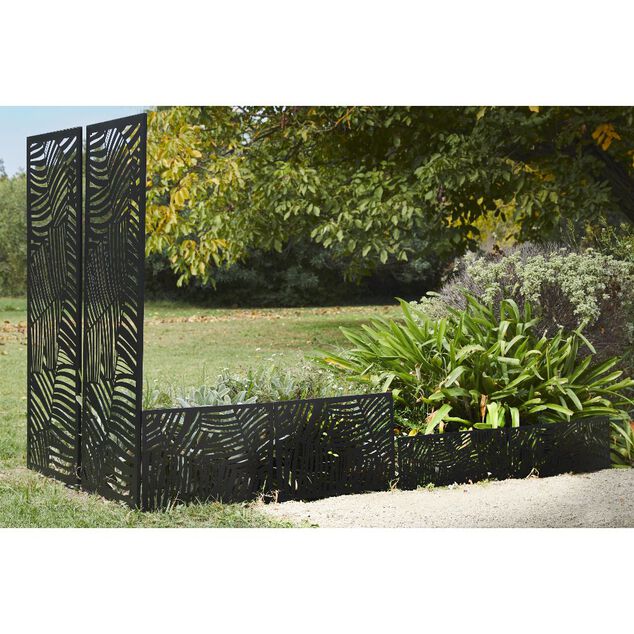 Panneau d&eacute;coratif design feuillage m&eacute;tal ajour&eacute; noir 50xH130cm