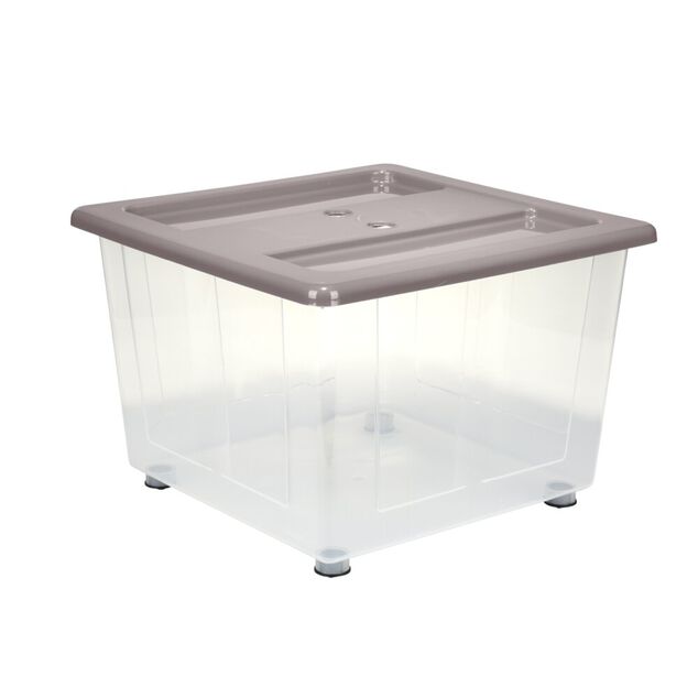 Box de rangement 30L x3 plastique transprent avec roulettes et couvercle gris et bleu