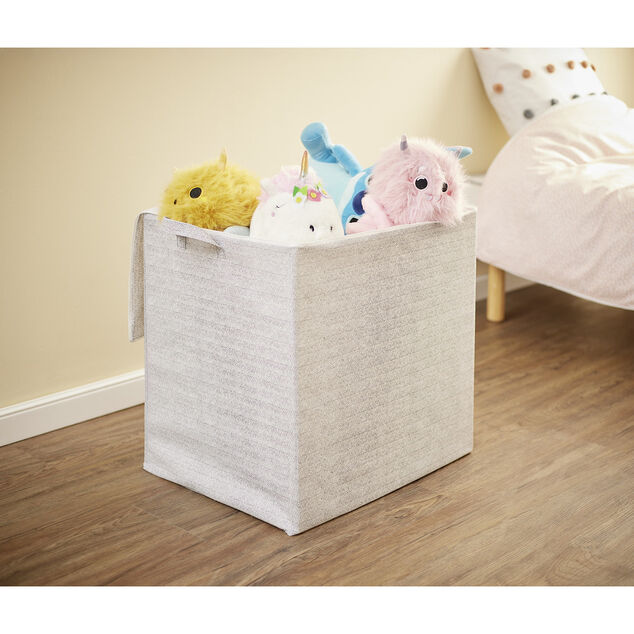 Sac panière de rangement 150L pliable tissu gris et blanc 45x45xH56cm