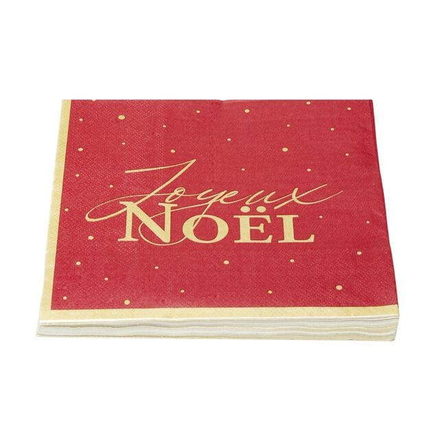 Serviette en papier 3 plis X20 pcs imprim&eacute; Joyeux No&euml;l 33X33 cm rouge liser&eacute; dor&eacute;