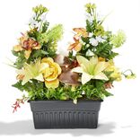 Jardini&egrave;re lest&eacute;e de fleurs artificielles automne et champignon 57x33xH47cm