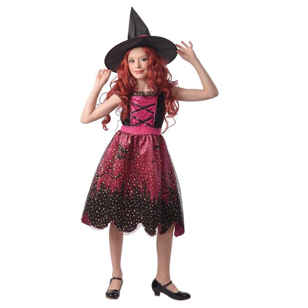 D&eacute;guisement enfant sorci&egrave;re &agrave; paillettes Halloween 7 &agrave; 10 ans