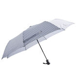 Parapluie pliable automatique vichy bleu et blanc L24cm