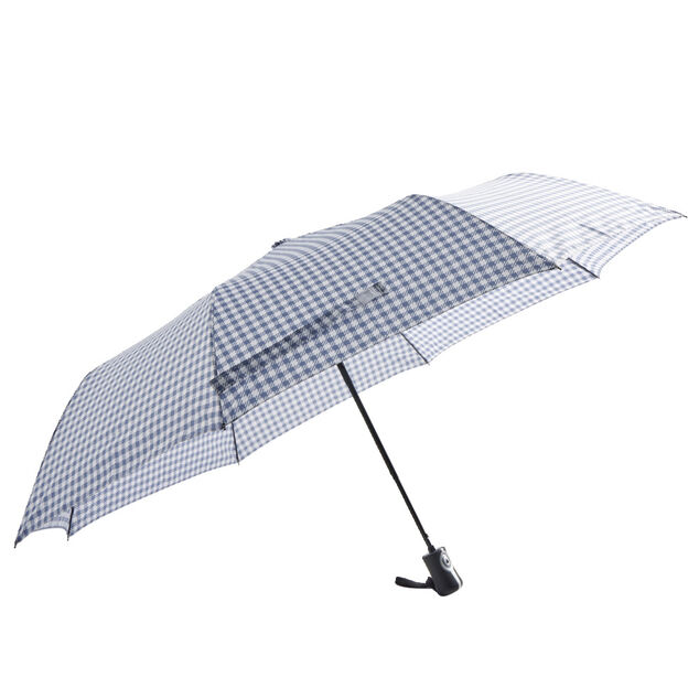 Parapluie pliable automatique vichy bleu et blanc L24cm