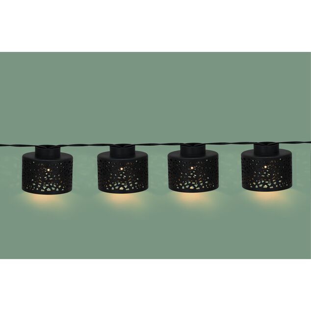 Guirlande solaire 10 mini abat-jours suspendus LED blanc chaud 5,6m