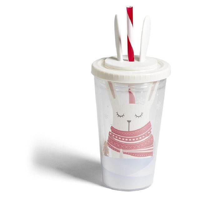 Gobelet paille No&euml;l 470ml - 2 mod&egrave;les