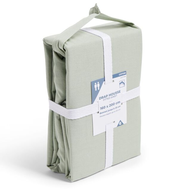 Drap housse 160x200cm 100% coton vert c&eacute;ladon