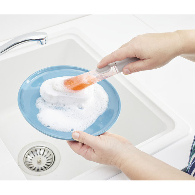 Brosse de nettoyage en mousse avec distributeur de savon int&eacute;gr&eacute; L27,5cm