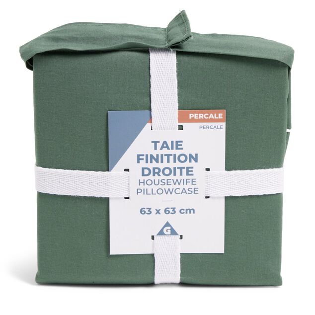 Taie d'oreiller 63x63cm 100% coton percale finition droite vert