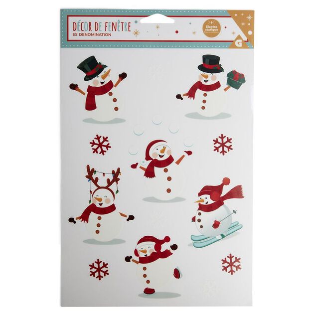 D&eacute;coration fen&ecirc;tre No&euml;l &eacute;lectrostatique bonhomme de neige ou pain d'&eacute;pices