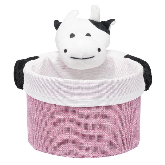 Panière ronde avec peluche animal Ø15 x H.14 cm