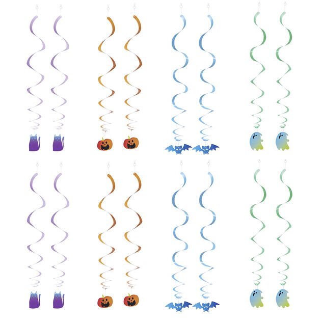 Suspension papier Halloween chat citrouille fant&ocirc;me multicolore x8