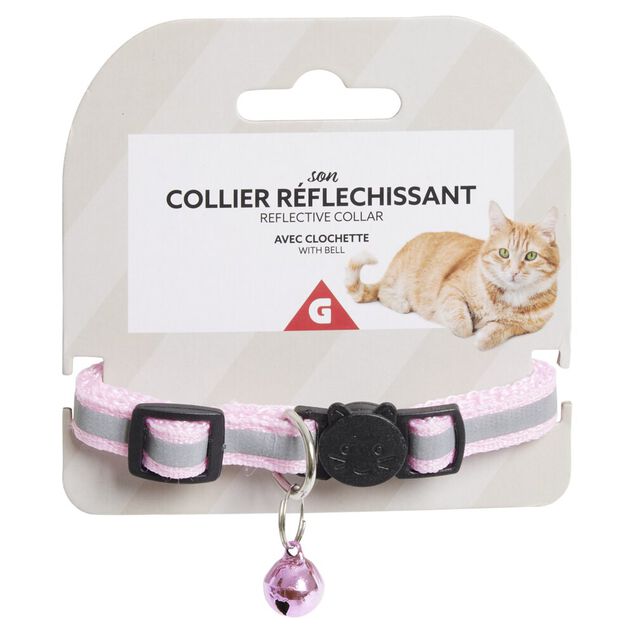Collier pour chat réfléchissant ajustable avec clochette L30cm (4 modèles)