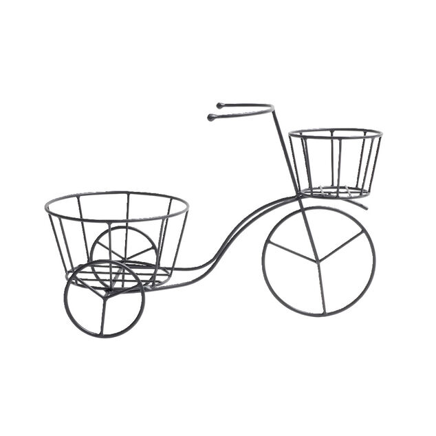 Porte plante en m&eacute;tal noir forme v&eacute;lo tricycle 44x20xH28cm