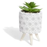 Plante artificielle pot ciment trépied bois Ø7,5xH13cm (2 modèles)