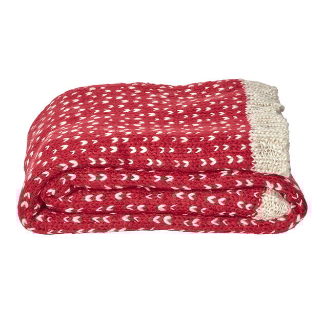 Plaid motif coeur en acrylique beige rouge