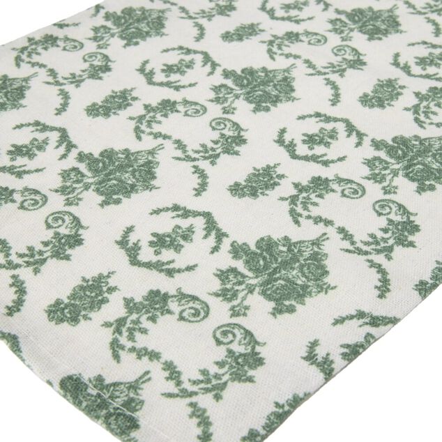 Chemin de table polyester imprim&eacute; toile de Jouy L300X25 cm vert