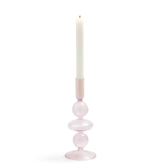 Bougeoir chandelier verre rose clair &Oslash;8,7xH21,5cm