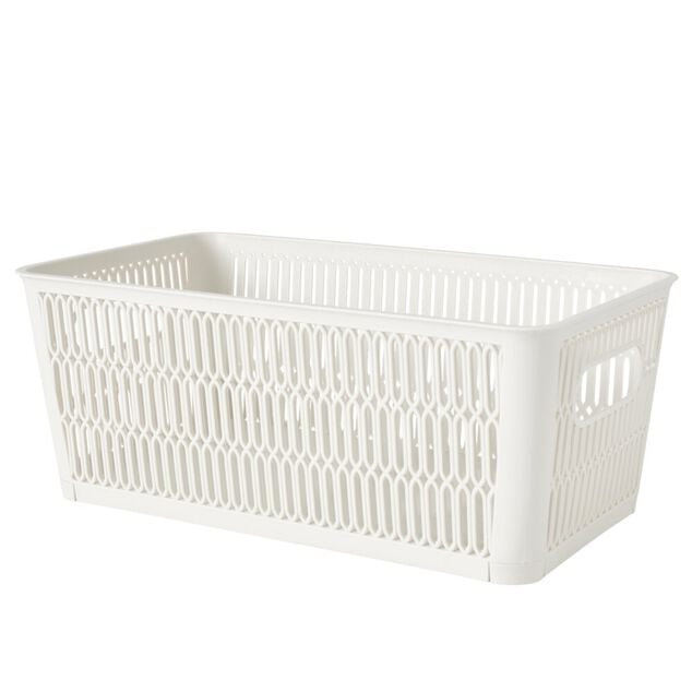 Pani&egrave;re de rangement 3,8L ajour&eacute;e empilable plastique blanc 29x16,5xH11,5cm
