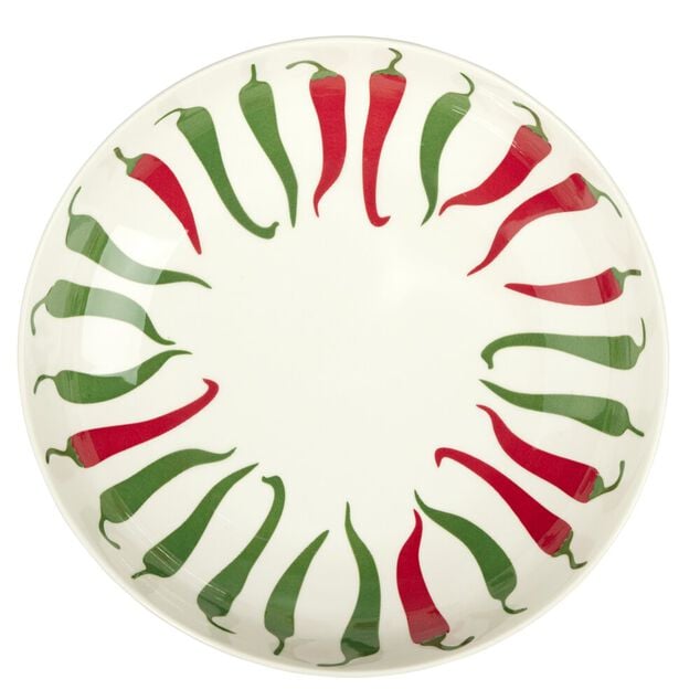 Assiette creuse c&eacute;ramique blanche motifs piments rouges et verts &Oslash;22cm