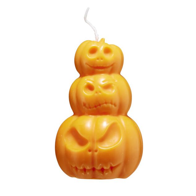 Bougie Halloween 3 citrouilles empil&eacute;es &Oslash;7xH12cm