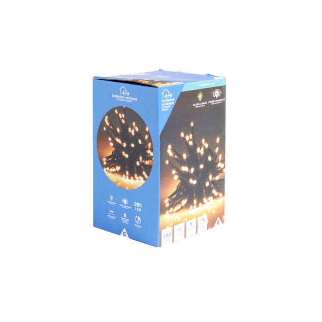 Guirlande lumineuse ext&eacute;rieur 200LED cluster blanc chaud 4m