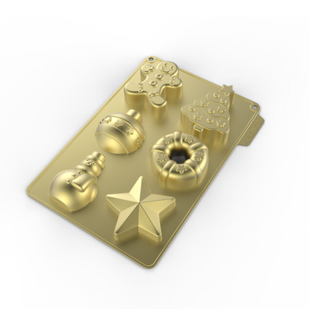 Moule gâteaux de Noël silicone doré x6