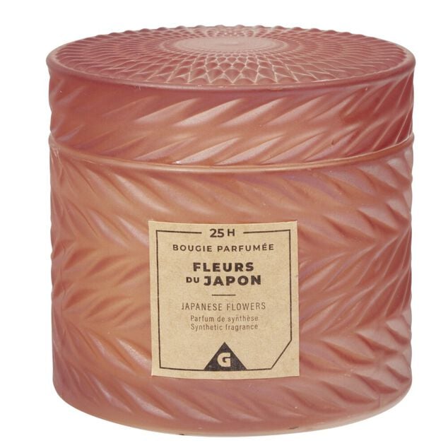 Bougie parfumée rose design relief senteur fleurs du Japon 25H