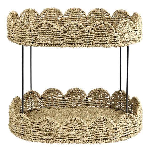 &Eacute;tag&egrave;re de cuisine panier en fibre tress&eacute;e 2 niveaux 40x26xH33cm