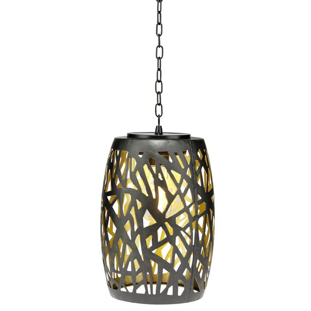 Lanterne solaire &agrave; suspendre m&eacute;tal noir et dor&eacute; &Oslash;15xH75cm