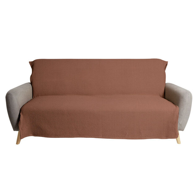 Jet&eacute; de canap&eacute; 170x250cm polycoton gaufr&eacute; terracotta
