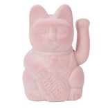 Chat porte-bonheur velours rose 11xH15x9cm