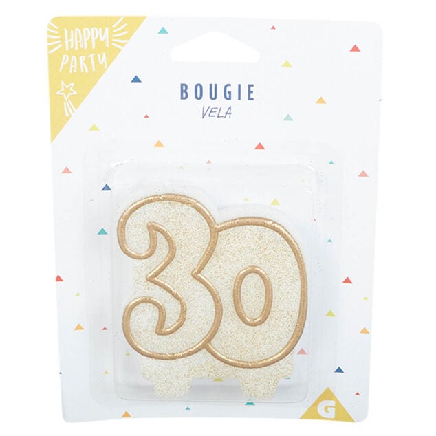 Bougie anniversaire chiffre 30 dor&eacute; paillet&eacute;