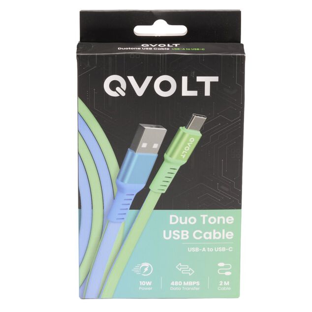 C&acirc;ble USB-A vers USB-C charge rapide bicolore vert et bleu 2m