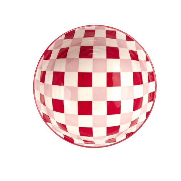 Bol porcelaine th&egrave;me piment motif quadrillage rouge rose blanc &Oslash;11,5xH6cm