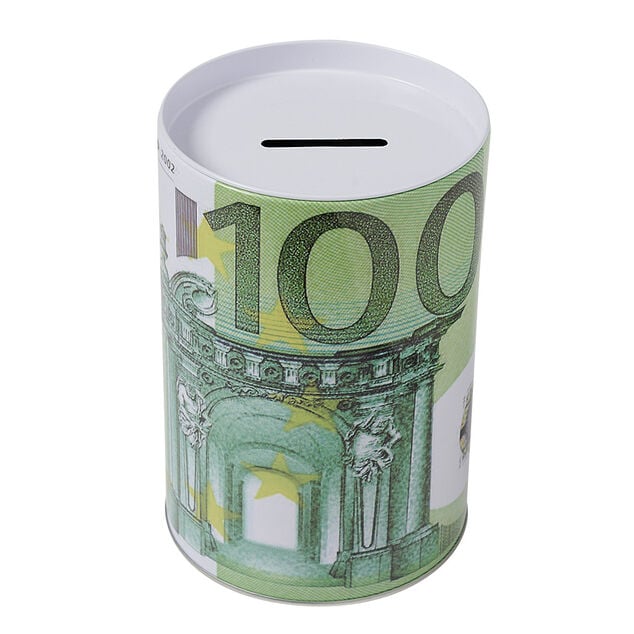 Tirelire cylindrique motif billet de banque