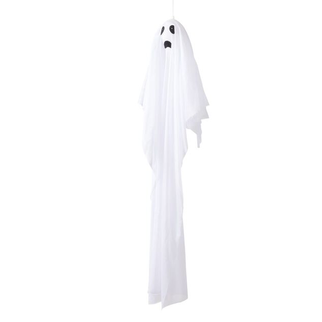 Fant&ocirc;me Halloween &agrave; suspendre LED anim&eacute; et lumineux polyester blanc &Oslash;9xH80cm