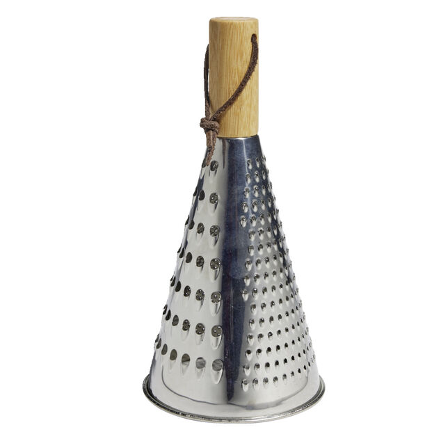 R&acirc;pe conique multifonction inox gris et manche bambou