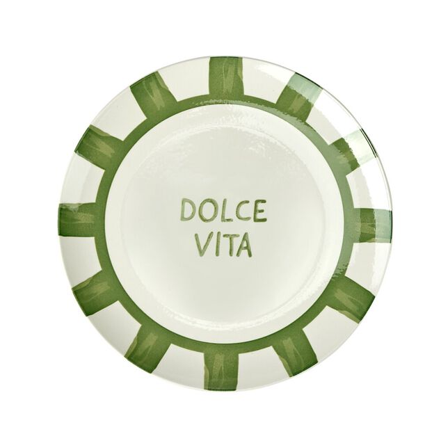 Assiette plate porcelaine "Dolce Vita" blanche et verte Ø26,5cm
