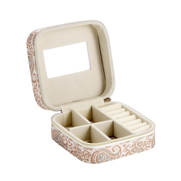 Bo&icirc;te &agrave; bijoux motif color&eacute; indien petit mod&egrave;le 10x10xH5cm (2 mod&egrave;les)