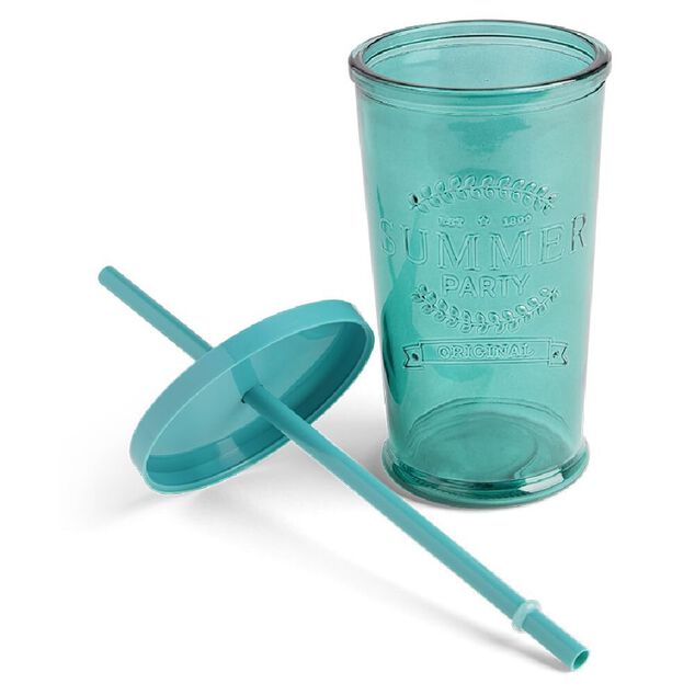 Gobelet 490ml en verre avec couvercle plastique - 3 coloris