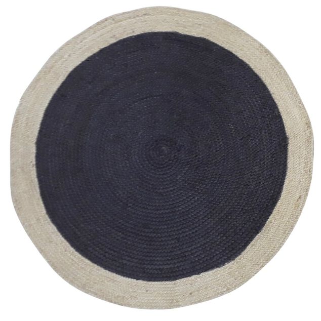 Tapis rond en jute noir et bord naturel