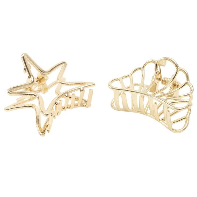 Pince cheveux x2 mini coquillage et &eacute;toile de mer m&eacute;tal dor&eacute; L5cm