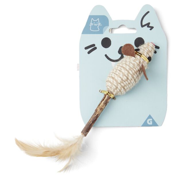 Jouet pour chat en jute avec plume L26cm (2 modèles souris ou balle)
