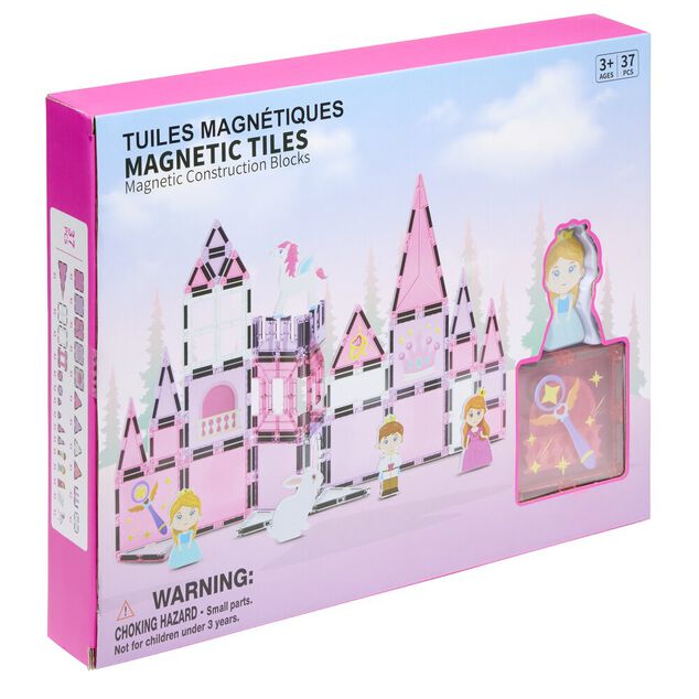 Jeu construction enfant fille tuiles magn&eacute;tiques x37 th&egrave;me princesse rose