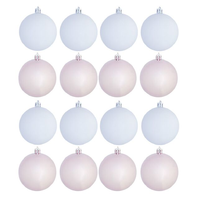 Boule de No&euml;l blanc rose mat brillant x8