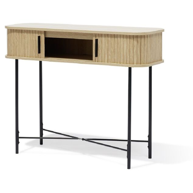 Console Gr&egrave;ge bois naturel et noir - L100xP35xH80 cm