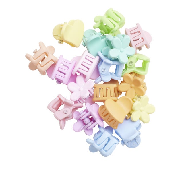 Barrette &agrave; clip 20 pi&egrave;ces forme coeur et fleur multicolore pastel dans bo&icirc;te